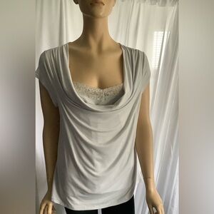 Grey Cowl Neck Top With Lace NWT By Grace